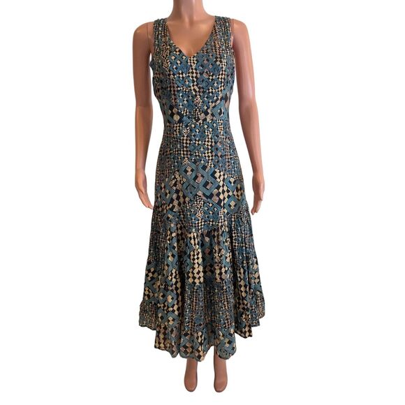 Anthropologie Let Me Be Flounced Maxi Dress Womens S Geometric Print Tiered - Picture 2 of 16